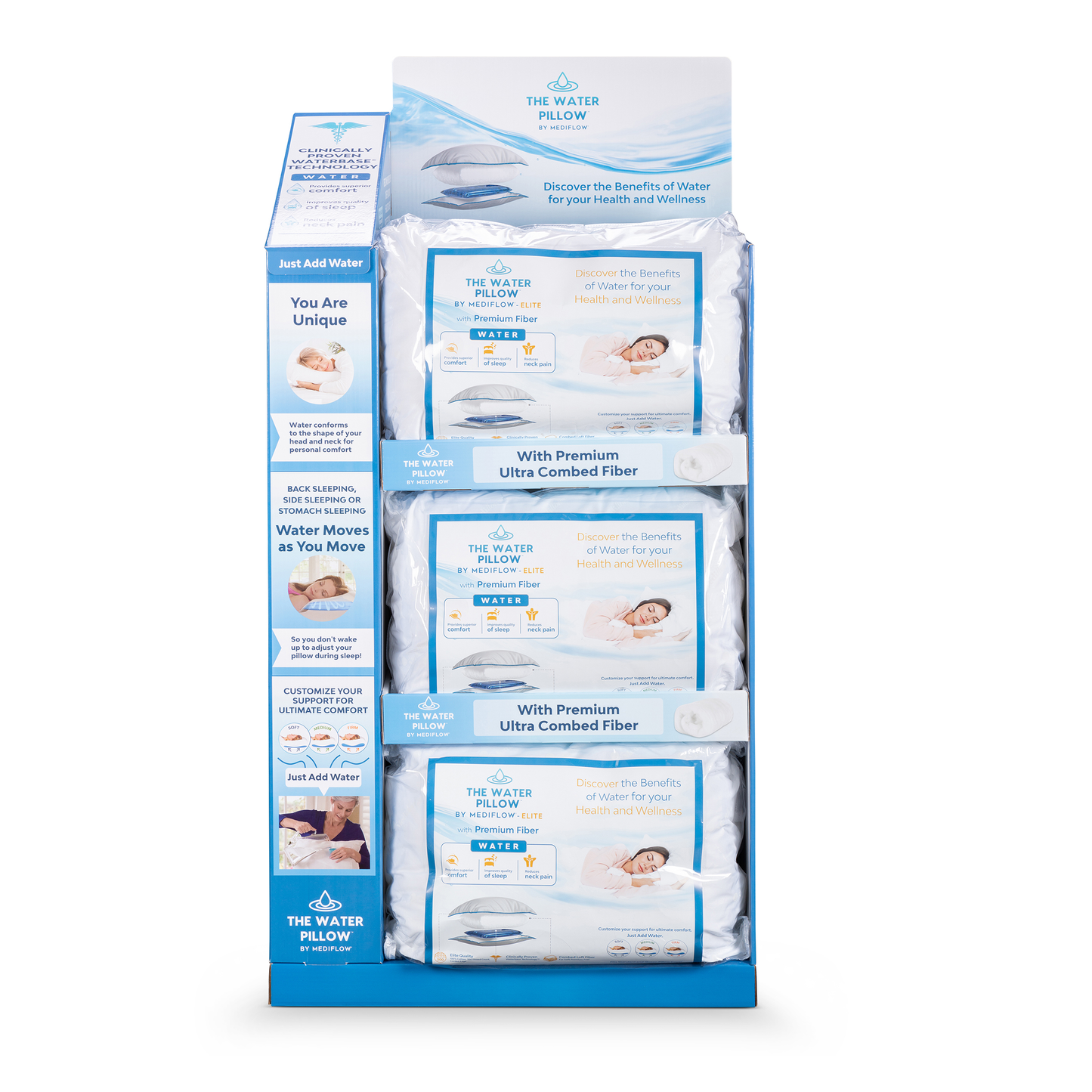 The Water Pillow by Mediflow -  Elite (Display Box w 12 Pack Fiber)